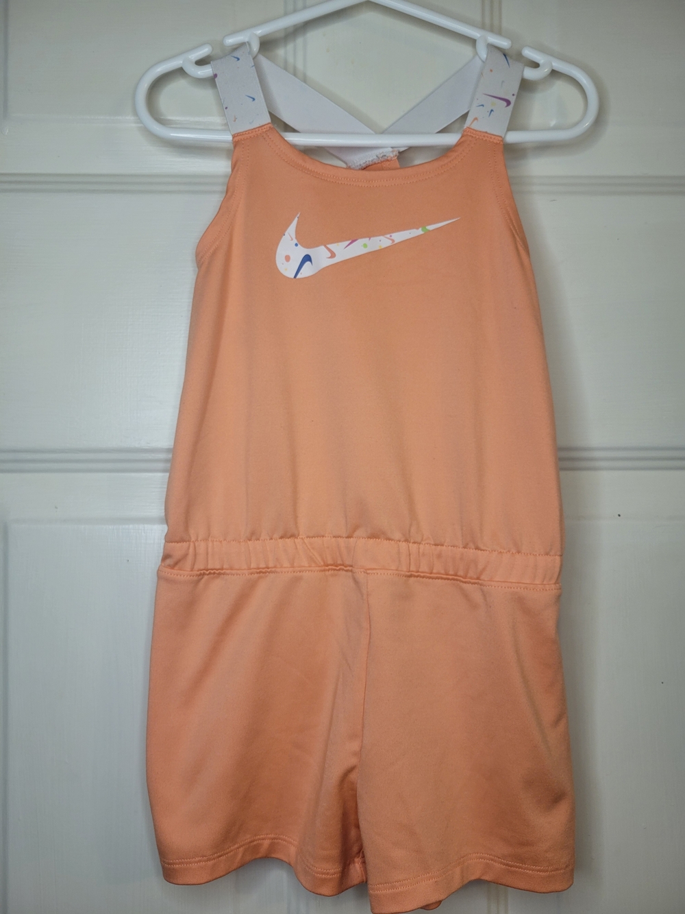 Nike Peach Dri-Fit Girls' Athletic Romper with Printed Swoosh - Picture 4 of 9
